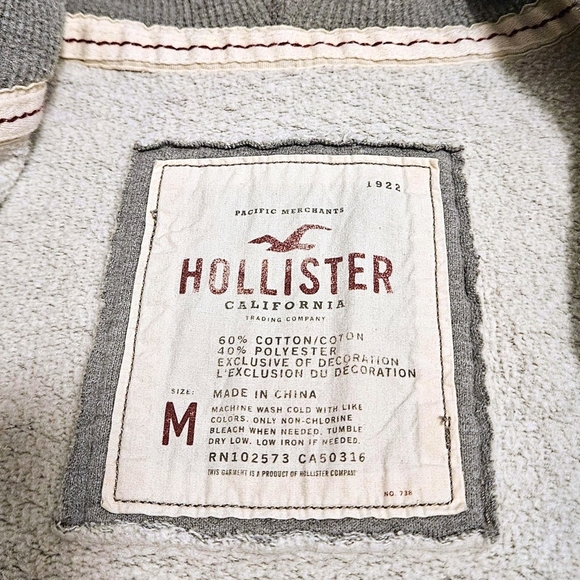 Y2K Hollister Gray Zip Hoodie Wnns M Waffle Knit Hood 2-way Zip Spellout Preppy - Picture 7 of 10